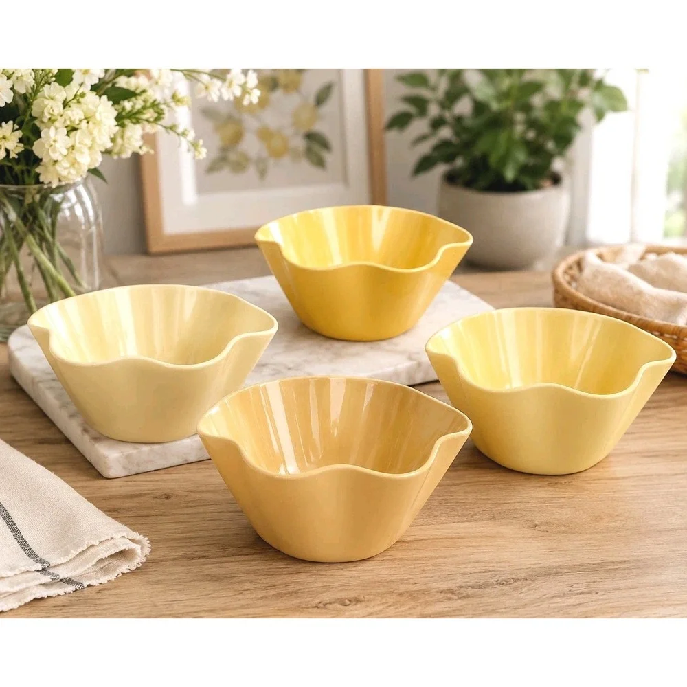 Greg Natale Melamine Floral Yellow Ombre Bowls 6 Inches Set of 4